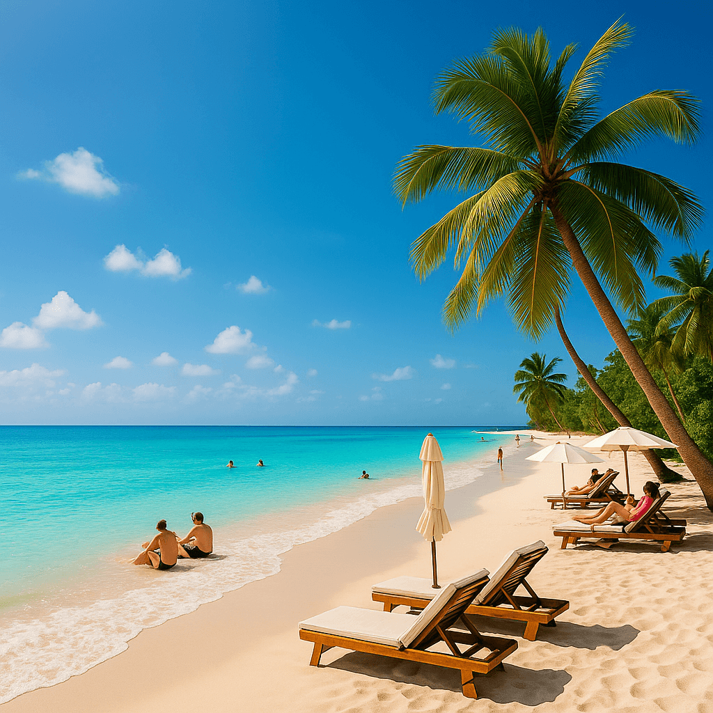 Couple enjoying tropical beach vacation